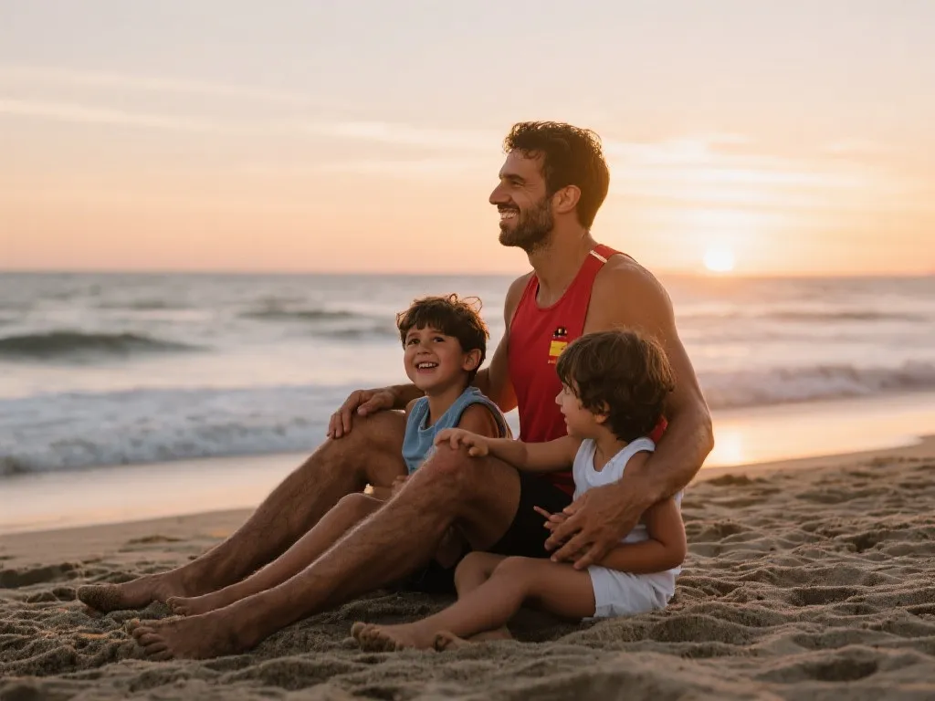 西班牙运动员与家人坎克拉海滩时光